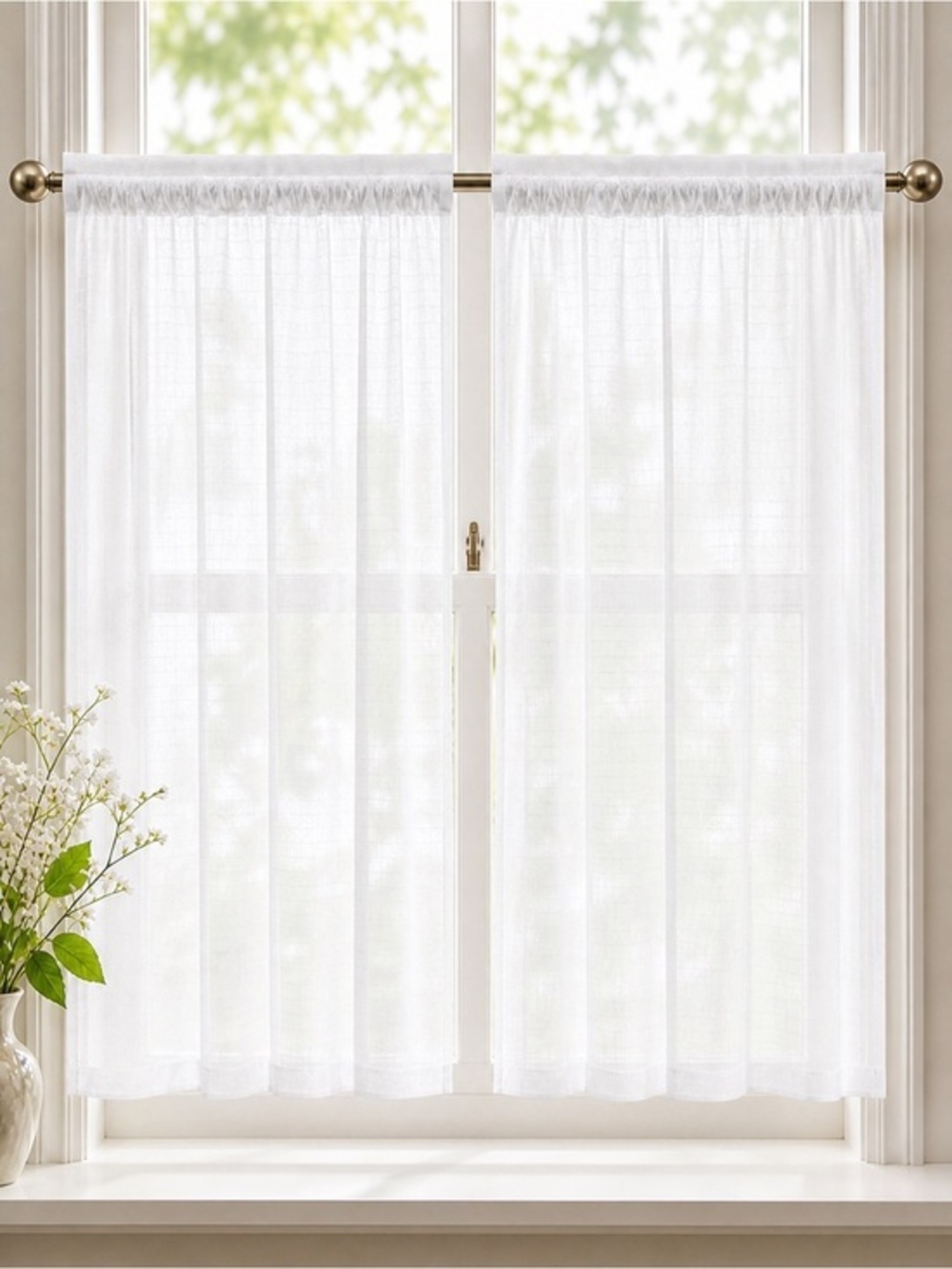 Set of 2 Sheer White Curtain Panel Lightweight Semi-Sheer Window New